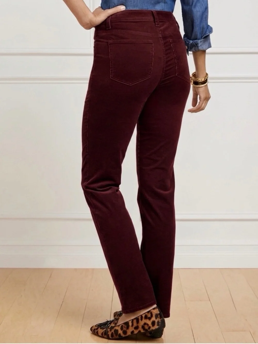 Talbots Corduroy Straight Leg Pants High Waisted Burgundy Red Women's Size 12P - Picture 3 of 14